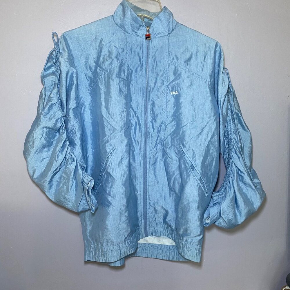 Fila Vintage Womens Light Blue Adjustable Gathered Sleeve Jacket Y2K Casual